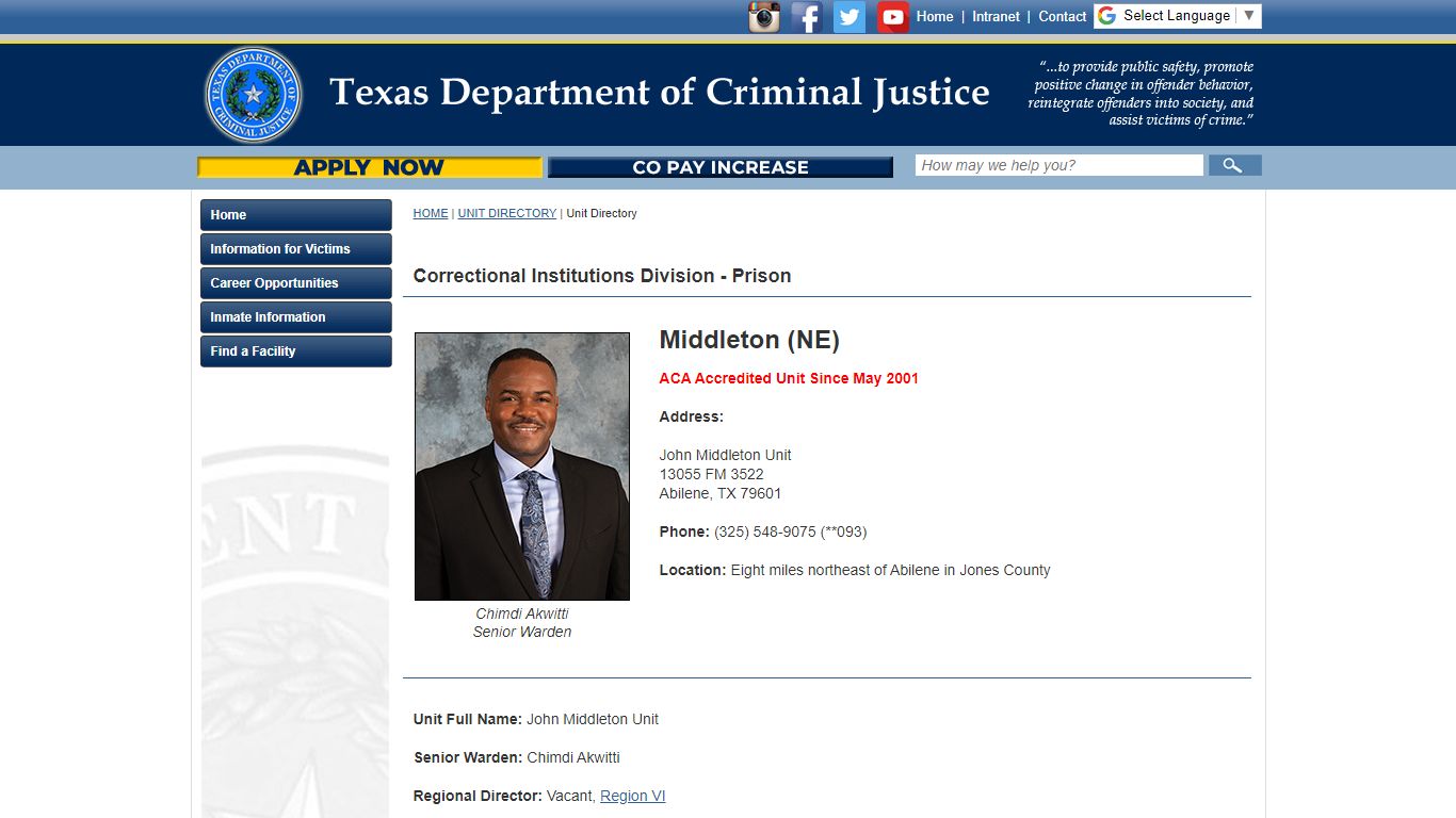 Middleton (NE) - Texas Department of Criminal Justice